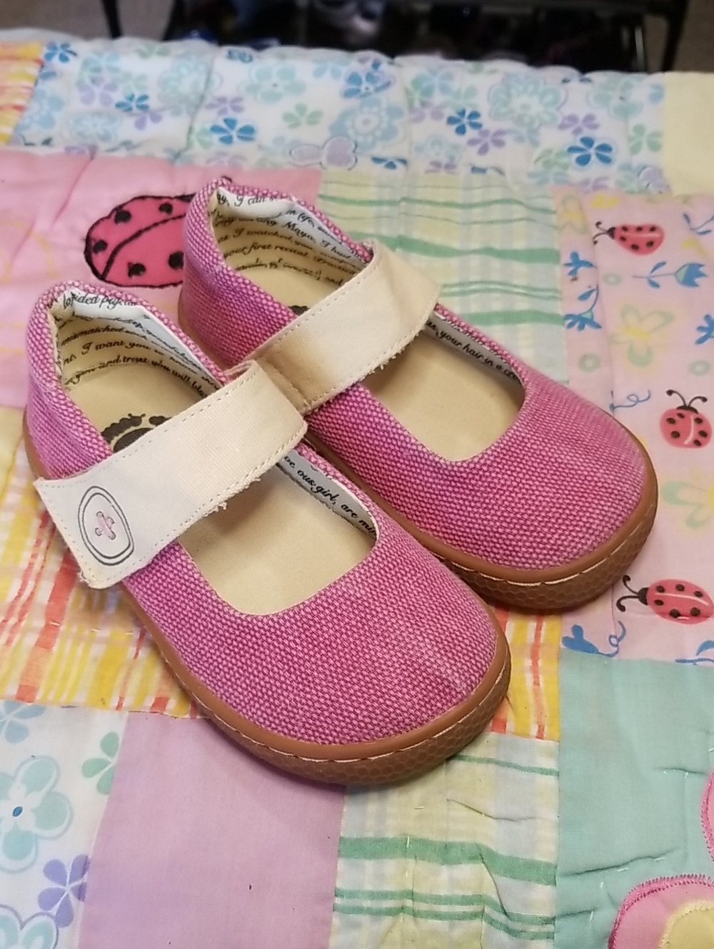 Livie & Luca Pink Canvas Mary Jane Shoes with Beige Strap Size 8 Carta II